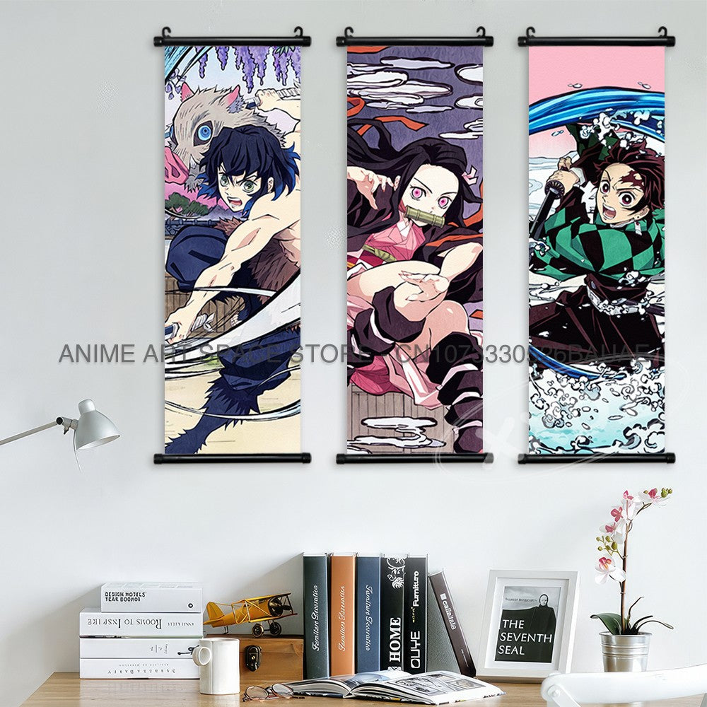 Demon Slayer Hanging Painting Decoração de Casa Kamado Tanjirou Arte de Parede Pôster de Anime Uzui Tengen Rolos de Lona Imagens Sala de Estar
