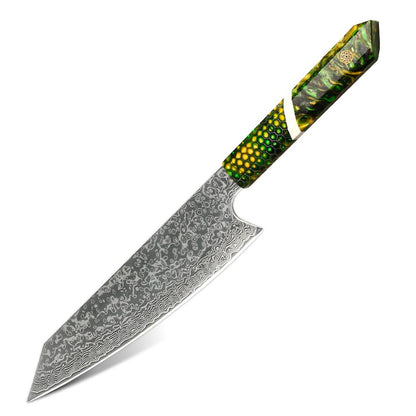 Professional Japanese Kitchen kiritsuke Knife 67-layer Damascus Steel Custom 8 inch Chef Knife with multicolour Resin Handle