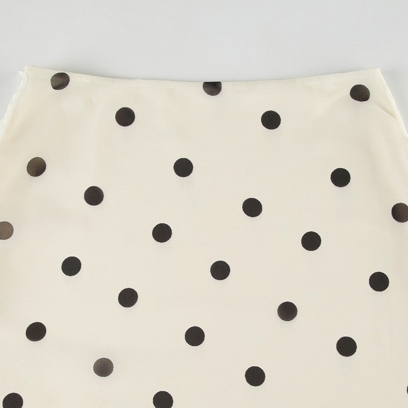 BIIKPIIK Casual Women Polka Dot Skirts Lettuce Trim Beige Elegant Midi Skirts St