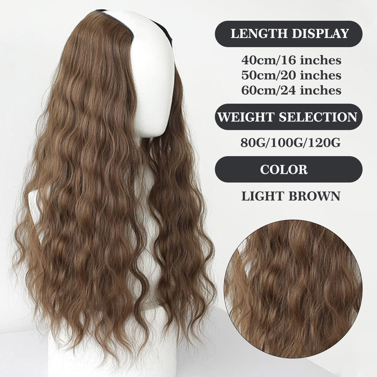 Ocelot Peruca de extensão de cabelo sintético ondulado de 40-60 cm com ondulação natural da água, acessórios de cabelo femininos, extensão de cabelo longo e cacheado