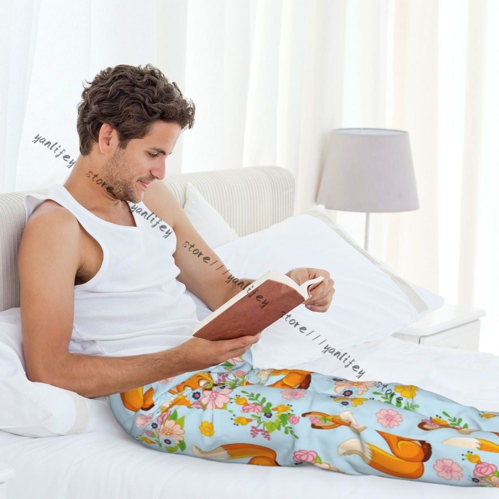 Men's Sleepwear Loose Sleep Pants Pajamas Cute Fox Background Long Lounge Bottoms Casual Homewear