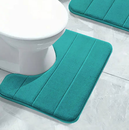 1 Tapete de chão em U para banheiro com listras de cor pura, tapete macio antiderrapante de secagem rápida, tapete absorvente para chuveiro de banheiro familiar