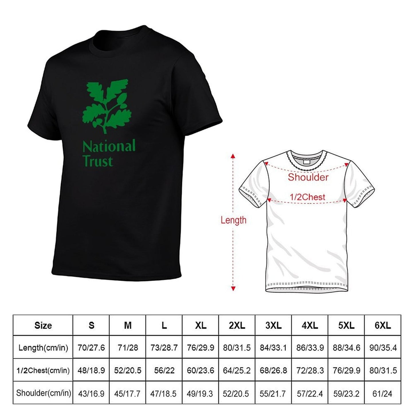 National Trust green logo T-Shirt t shirt man cotton t shirt man plain T-Shirt