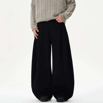 IEFB Pleated Design Men's Casual Pants Solid Color Elastic Waist Wide Leg Sweatpants Silhouette All-match Male Bottom New 9W1052