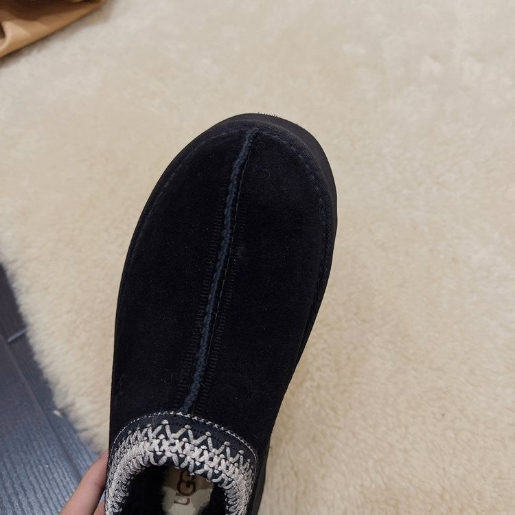 Snow Boots for Women 2024 Winter New Cashmere Warm Platform Without Heel-covered Hair Half Slipper Cotton Shoes for Women Q426