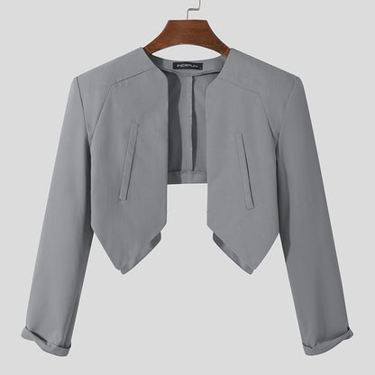 INCERUN Men Blazer Solid Color Open Stitch Long Sleeve Irregular Thin Suits Men 2024 Streetwear Fashion Casual Crop Coats S-5XL