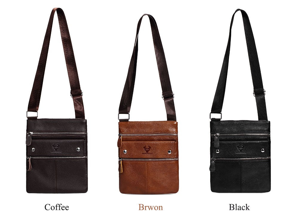 HUMERPAUL Genuine Leather Men's Crossbody Bags Large Capacity Shoulder Sling Bag Multifunction Short Travel Messenger Pack