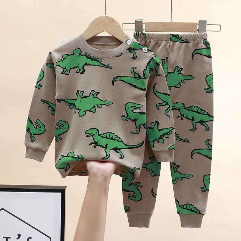 Conjunto de Duas Peças de Roupa de Casa Infantil Meninos Estampa Dinossauro Outono Inverno, Conjunto de Manga Comprida, Fantasia Infantil, Pijamas Infantis