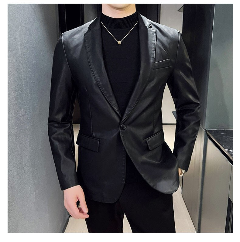 Fashion Men's Casual Leather Dress Suit Coat Male Fashion Business Casual Pu Blazers Jacket Casual Blazer Jackets Man Outerwear