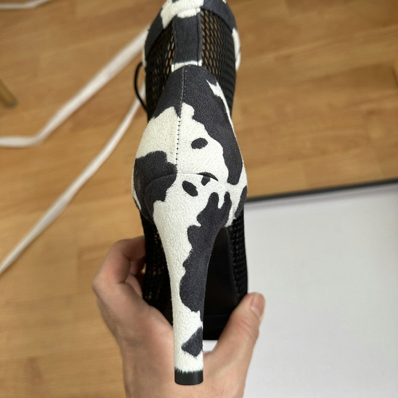 Novas Sandálias Femininas de Salto Alto Sexy Vazadas em Tela Tendência da Moda Verão Conforto Peep Toe Botas Stilettos Jazz Dance Tamanhos Grandes