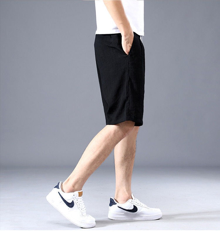 Sleeping Pants Ice Silk Shorts Men Casual Shorts Loose 5-Minute Pants Solid Youth Home Shorts Elastic Waist Large Pajama Pants