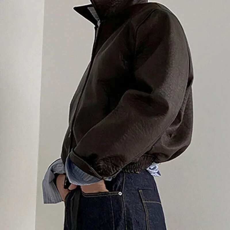 IEFB Short PU Leather Coat Men's Spring Summer Loose Turn-down Collar Coat Korean Style Trend Male Jacket Casual Top 9C5013