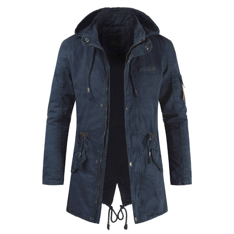 New Mens Jackets Hooded Trench Outerwear Casual Solid Outdoor Coat Military Windbreaker Fashion Windproof Jacket Mens Clothing