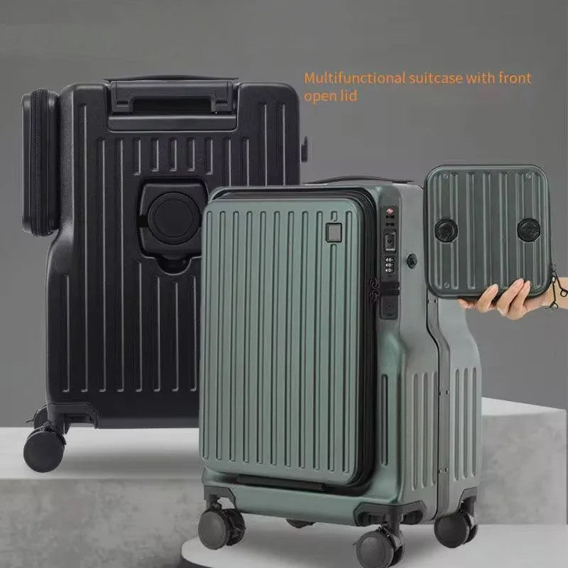 Mala de Viagem Multifuncional com Abertura Frontal para Laptop Carregamento USB Mala de Carrinho de 20 Polegadas ABS + PC para Viagem
