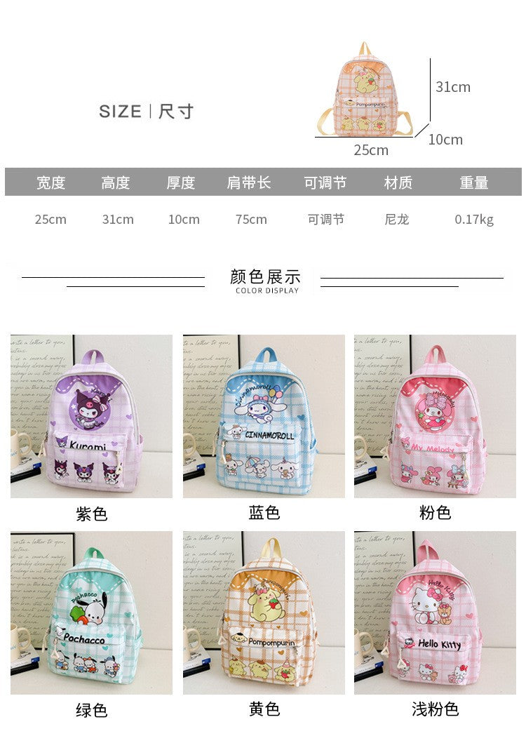 Mochilas Hello Kitty Kuromi Cinnamoroll com estampa de desenho animado fofo e leve para meninos e meninas do jardim de infância