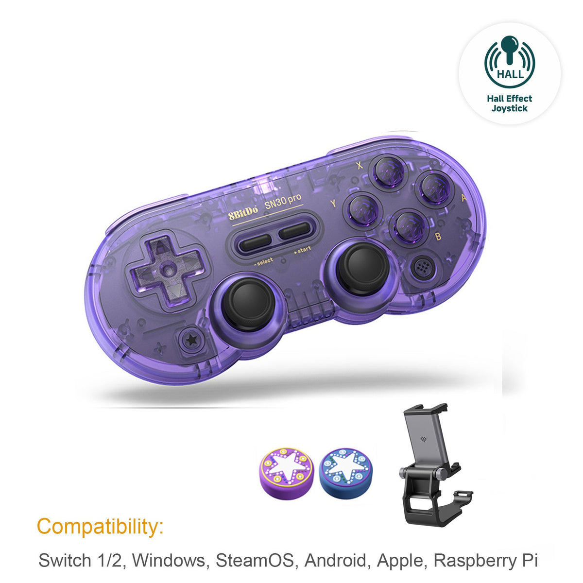 8Bitdo SN30 Pro Bluetooth Wireless Gaming Controller with Hall Effect for Switch 2 MacOS Android Raspberry Pi Windows Steam Deck