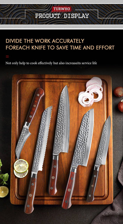 TURWHO 1-5 PEÇAS Facas Santoku Japonesas Facas de Chef Faca de Pão Aço Damasco de Alto Carbono 67 Camadas Conjunto de Facas Profissionais para Cozinha