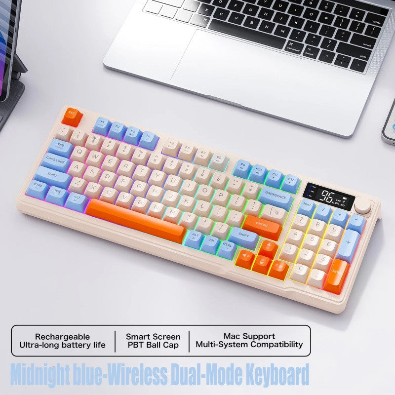 Teclado Bluetooth M96 Sem Fio FREEWOLF Teclado Gamer com Tela,Tela Eletrônica,Conexão Multi-Dispositivos,Ergonomia Gaming