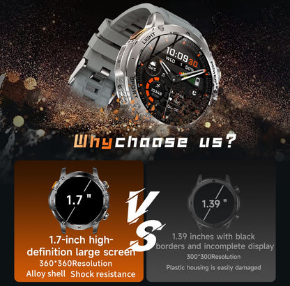 Smartwatch Militar Novo 2025 Bateria 1000mAh Monitoramento Fitness 10ATM À Prova D'Água Táticas Esportivas Lanterna Pulseira para Chamadas Masculino