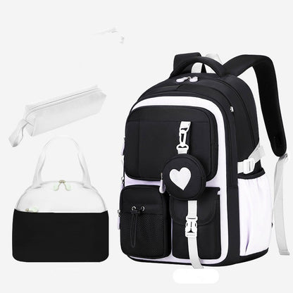 Mochila Escolar Estojo Lancheira Love Pattern Três Peças Tecido Nylon Impermeável Menino Menina Adolescentes Mochila Tendência