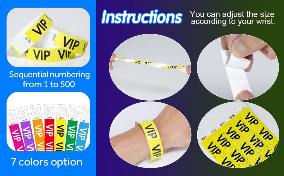 500 VIP Yellow Waterproof Paper Wristbands Lightweight Festival Event Identification Bracelets Party Favors