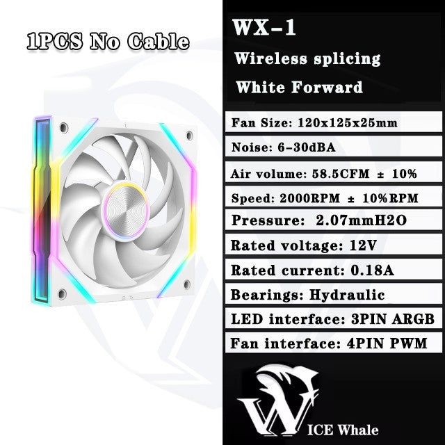 ICE Whale WX-1 Wireless Splicing PC Case Fan 120mm ARGB Mirror Cycle Effect 800-2000RPM 360mm Water-cooled Radiator Cooling Fan