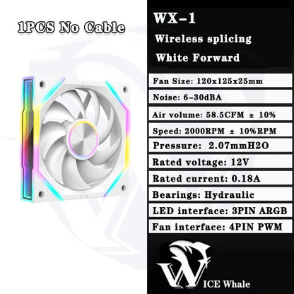 ICE Whale WX-1 Wireless Splicing PC Case Fan 120mm ARGB Mirror Cycle Effect 800-2000RPM 360mm Water-cooled Radiator Cooling Fan