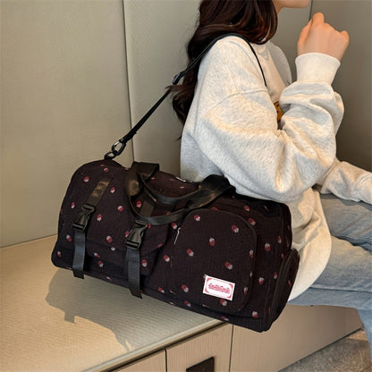 Large Capacity Travel Duffel Bag with Strawberry Pattern, Wet/Dry Separation, Independent Shoe Compartment & Multiple Pockets