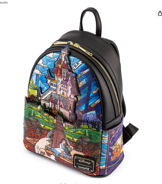 Bolsa Mini Mochila Loungefly A Bela e a Fera Série Princesas Cogsworth ?Lumiere Chip? Cosplay