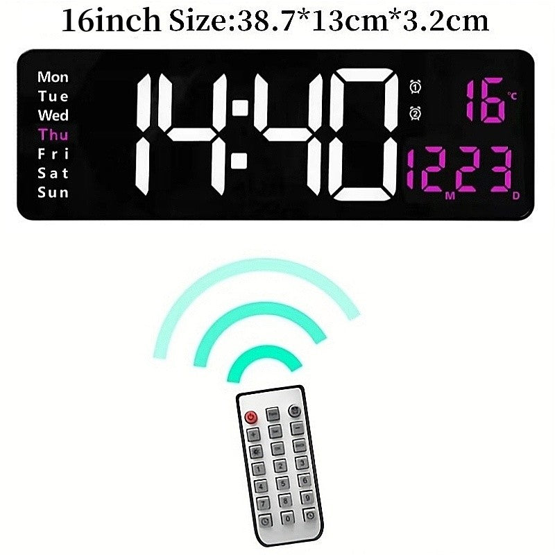 Large Digital Wall Clock Temp Date Week Display Remote Control Power Off Memory Table Clock Wall-mounted Dual Alarms LED Clocks