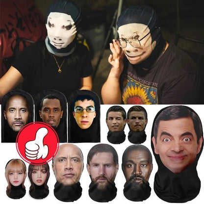 Realistic 3D Full Face Mask - Unisex Cosplay Hip Hop Balaclava Headgear for Halloween Celebrity Party Costume