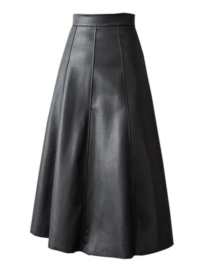 Seoulish Black Faux PU Leather Women's A-Line Skirts 2023 New Autumn Winter High Wasit Solid Chic Umbrella Office Skirts Female