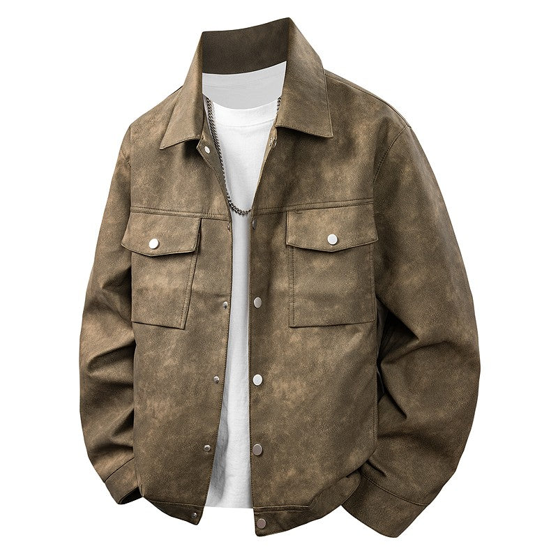 Leather Jacket Men Suede Coats Black Pockets Oversized 6XL 7XL 8XL Plus Size Street Motorcycle Button Autumn Brand Waterproof