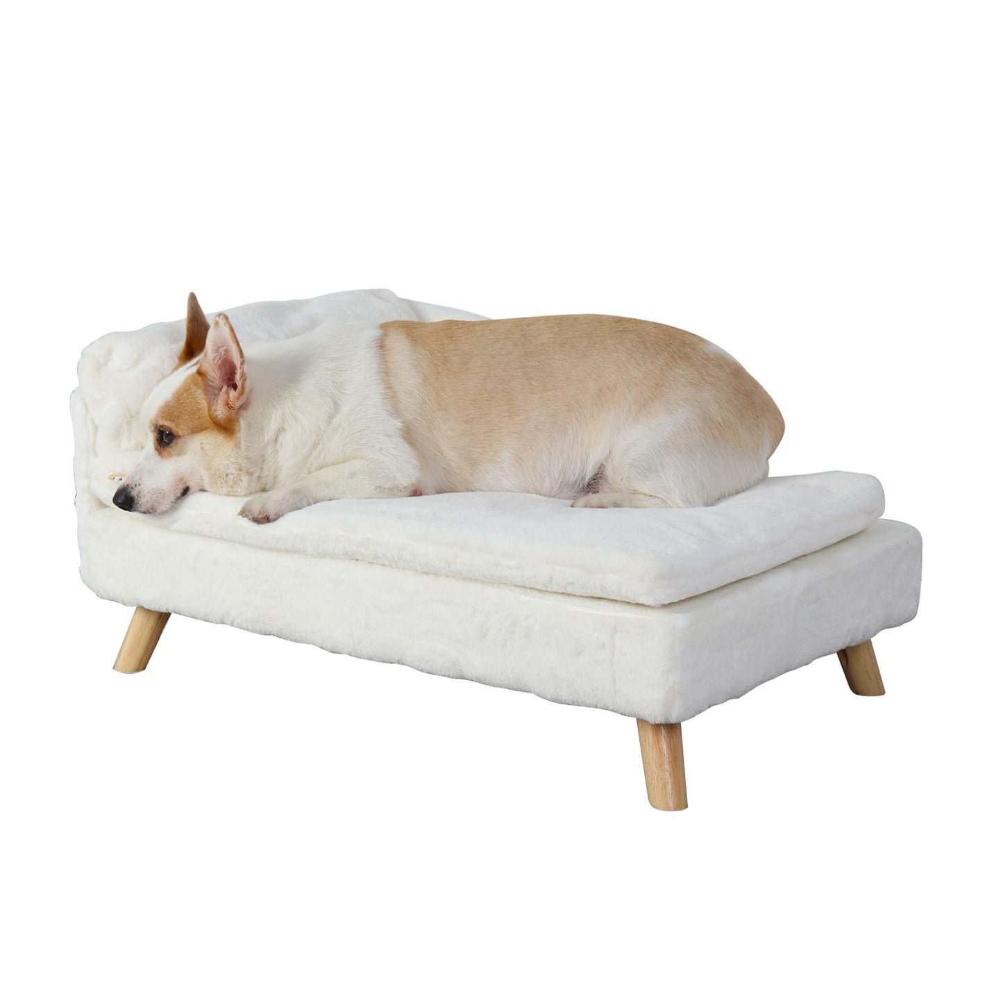 Cama Elevada para Animais de Estimação, Cama Nórdica para Animais de Estimação com Almofada Aconchegante Impermeável, Sofá-Cama para Animais de Estimação com Pernas de Madeira Resistentes para Cães e Gatos Pequenos