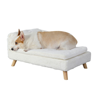Cama Elevada para Animais de Estimação, Cama Nórdica para Animais de Estimação com Almofada Aconchegante Impermeável, Sofá-Cama para Animais de Estimação com Pernas de Madeira Resistentes para Cães e Gatos Pequenos