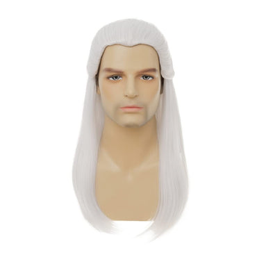Geralt of Rivia Cosplay Wig White Slivery Straight Synthetic Hair Wigs for Men Party Novel Game Costume Halloween