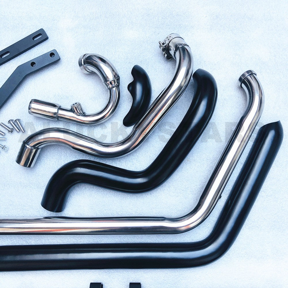 Black Chrome Dual Exhaust System Muffler For Harley Softail Heritage Classic Fat Boy Deluxe Slim Cross Bones 1997-2017