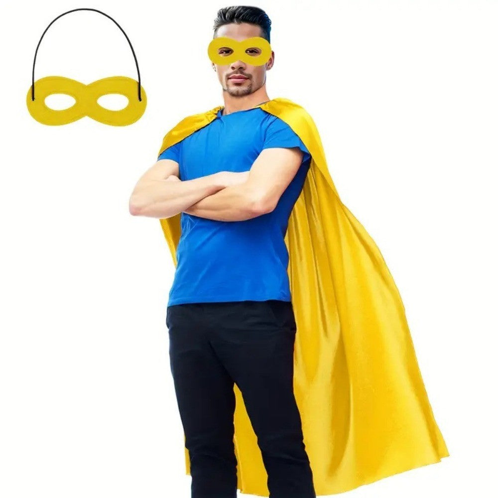 2Pcs/Set Solid Color Adult Superhero Cape with Eye Mask Cosplay Costume Dress Up Halloween Superhero Cloak Includes Eye Mask