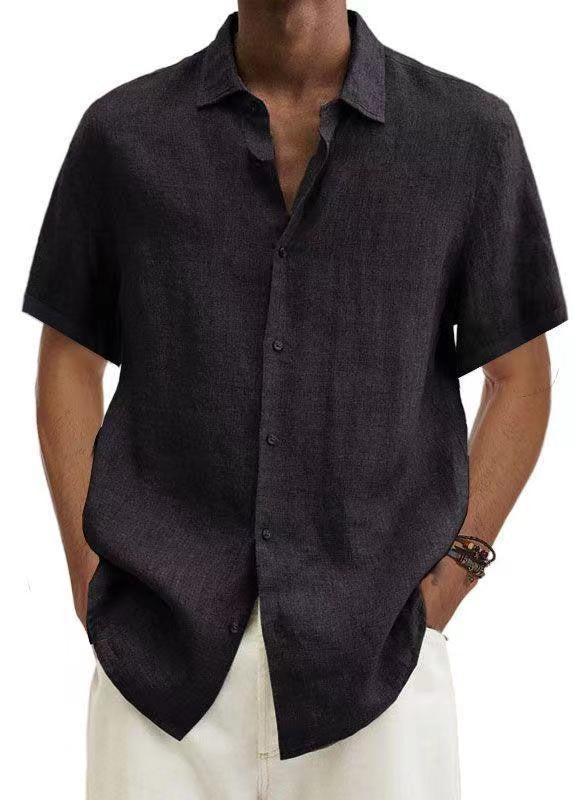 Basic Summer Men's Shirt Cotton Linen Short-sleeved Button Lapel Simple Top Casual Office Blouses for Male