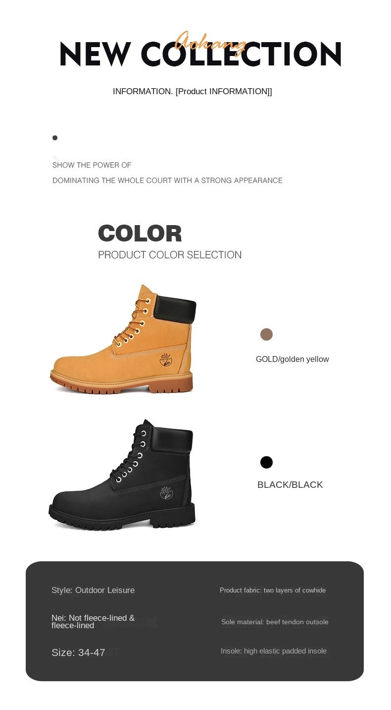 Boots Men High Top Boots High Quality Women Leather Shoes Fashion Outdoor Sneakers Men Lace Up Non-Slip Ankle Boots for Couple
