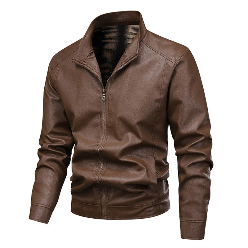 Autumn Thin Velvet Leather Jacket Men 2025 New  Coat Men's Top Windproof Leisure Mens Streetwear Zipper Retro Moto Biker jackets