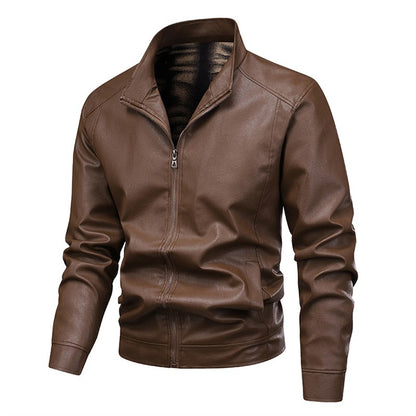 Autumn Thin Velvet Leather Jacket Men 2025 New  Coat Men's Top Windproof Leisure Mens Streetwear Zipper Retro Moto Biker jackets