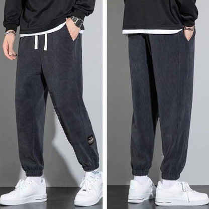 Calça Masculina Moletom Tech Fleece Bordado Sarja Folgada Jogger Calça Harem Masculina Outono Casual Calça Térmica Esportiva Solta