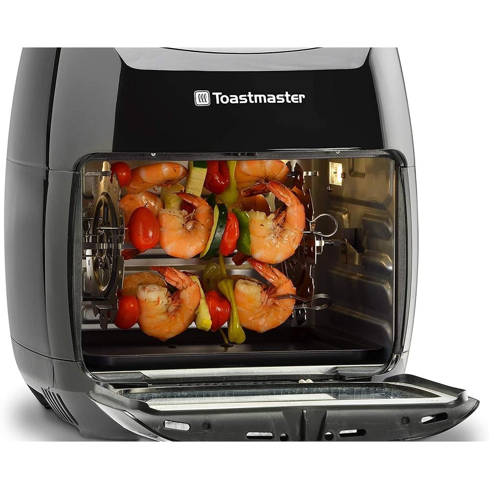 Fritadeira de Ar Digital Rotativa Cozimento Saudável 8 Opções Predefinidas 3 Grelhas 10 Espetos de Churrasco Bandeja de Gotejamento Receitas Incluídas