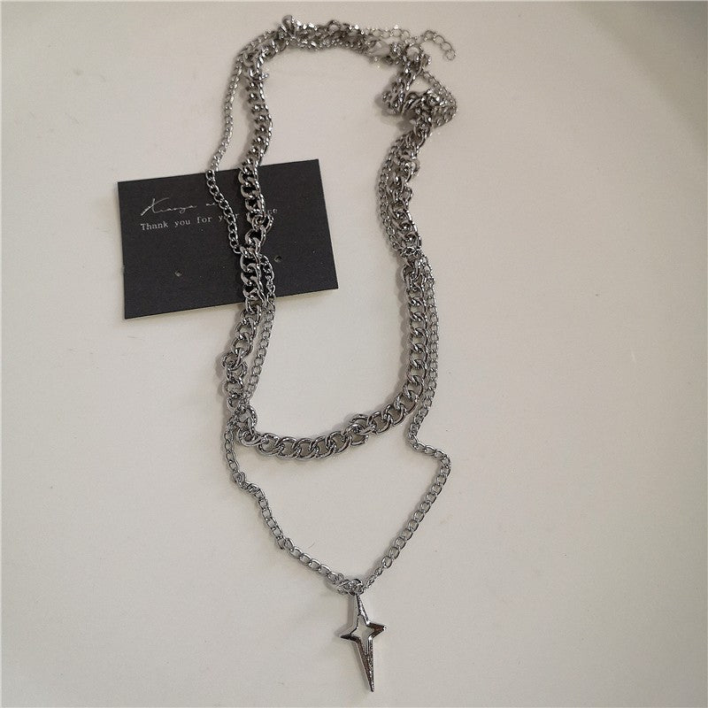 Punk Rock Black Heart Cross Pendant Chain Necklace For Men Women Cool Hip Hop Street Vintage 90s Y2K Grunge Goth Accessories