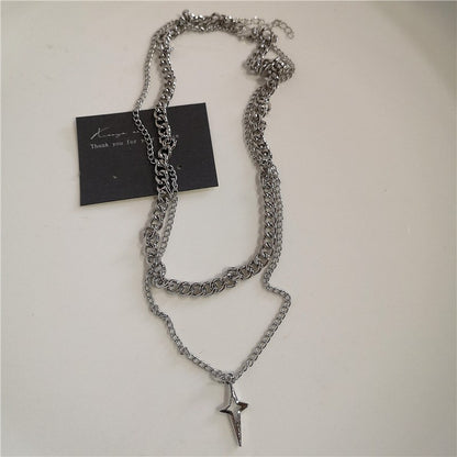 Punk Rock Black Heart Cross Pendant Chain Necklace For Men Women Cool Hip Hop Street Vintage 90s Y2K Grunge Goth Accessories