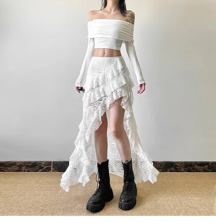 Gothic Skirt 2000s Summer Women's Clothes Gyaru Kpop Streetwear Lace High waist Casual Aesthetic Long Skrit Femme Hip hop Skirts