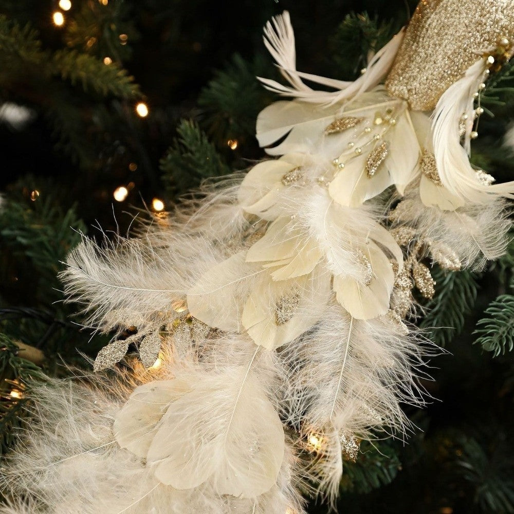 Long Tail Christmas Peacock Ornaments Realistic Glimmering Feather Peacock Bird Figurine Handmade with Clip Christmas Tree Decor