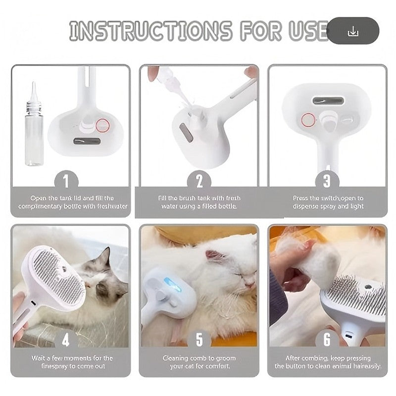 Pente a vapor para cães, escova de massagem para animais de estimação, carregamento USB, cabeça redonda segura, dentes macios, pente universal para remoção de pelos para cães e gatos