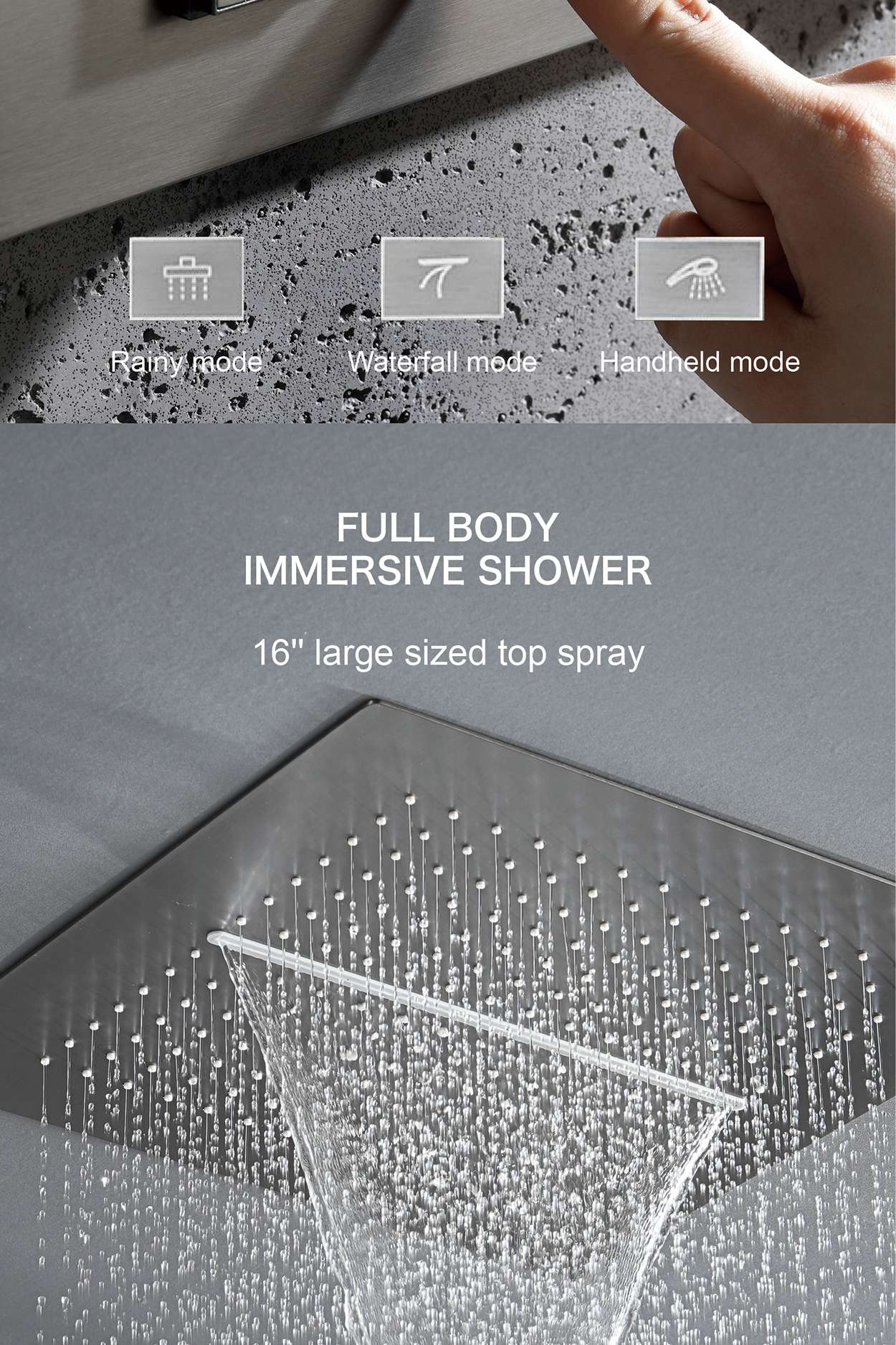 Luxury gun gray brass shower system with LED digital display design Wall mounted constant temperature 3-function bathroom faucet